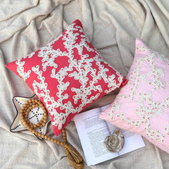 Coral Pink Cotton Linen Throw Pillow Cover - Coral Of The Beach