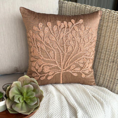 My Wish Tree - Dark Peach Art Silk Throw Pillow Cover