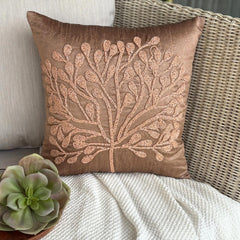 My Wish Tree - Dark Peach Art Silk Throw Pillow Cover