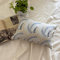 Leaf Rustle - Blue Linen Lumbar Pillow Cover