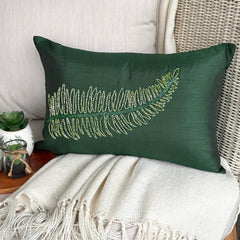 Green Tea - Art Silk Dull Green Decorative Lumbar Pillow Cover
