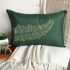 Green Tea - Art Silk Dull Green Decorative Lumbar Pillow Cover