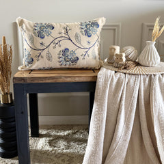 Floryn - Blue Linen Lumbar Pillow Cover