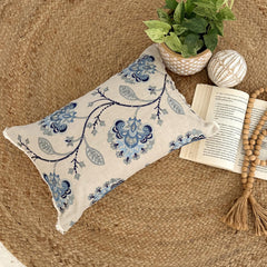 Floryn - Blue Linen Lumbar Pillow Cover