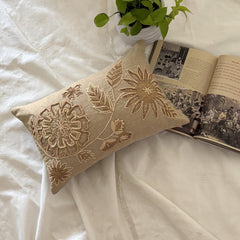 Beige Linen Blend Lumbar Pillow Cover - Floral Dune