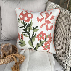 Peachy Petals - Peach Cotton Throw Pillow Cover