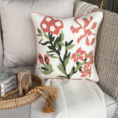 Peachy Petals - Peach Cotton Throw Pillow Cover