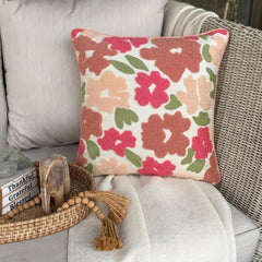 Pink Peony - Pink Cotton Throw Pillow Cover