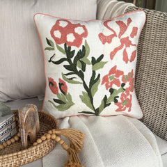 Peachy Petals - Peach Cotton Throw Pillow Cover