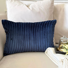 Navy Blue Velvet Throw Pillow Cover - Navy Blue Lines