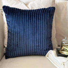 Navy Blue Velvet Throw Pillow Cover - Navy Blue Lines