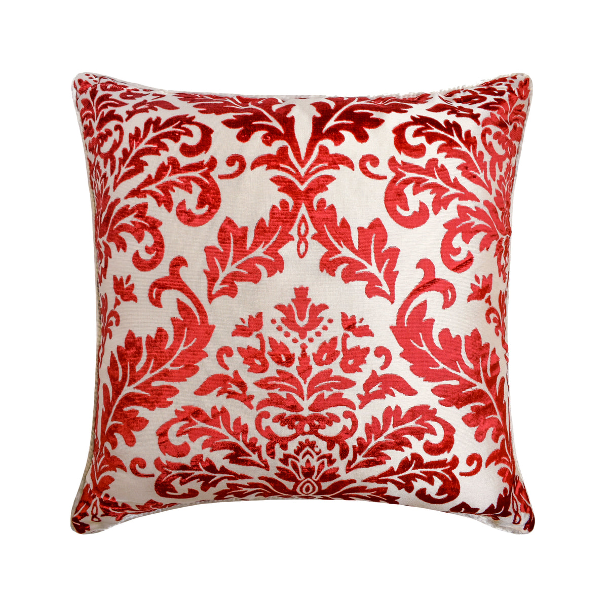 Cayenne Red Damask - Cayenne Red Burnout Velvet Decorative Euro Sham