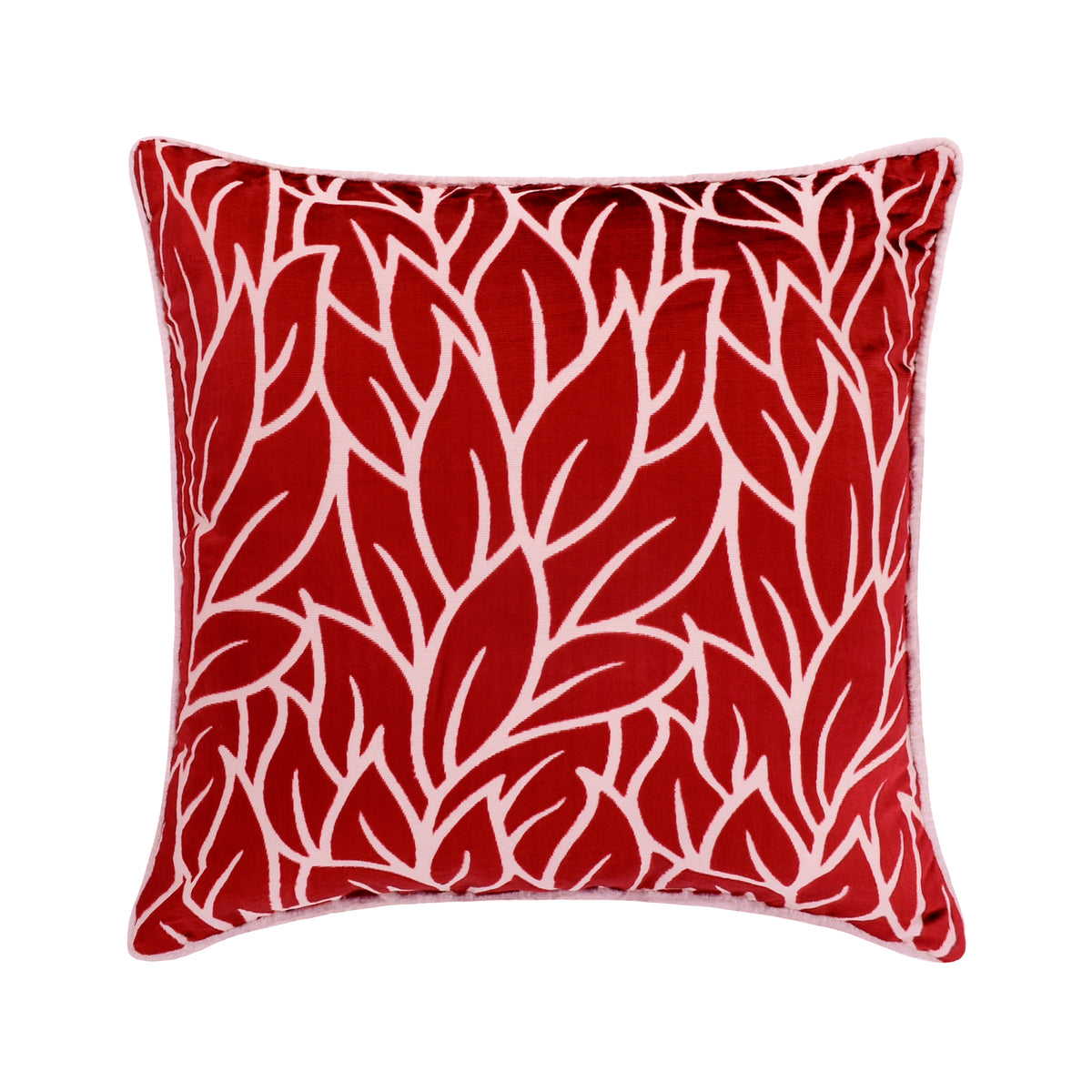 Cayenne Red Leaves - Cayenne Red Burnout Velvet Throw Pillow Cover