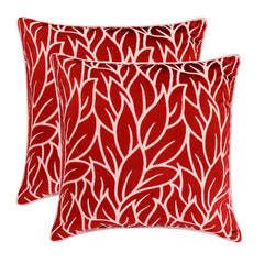 Cayenne Red Leaves - Cayenne Red Burnout Velvet Throw Pillow Cover