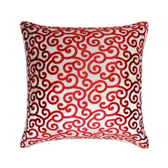 Cayenne Red Scrolls - Cayenne Red Burnout Velvet Throw Pillow Cover