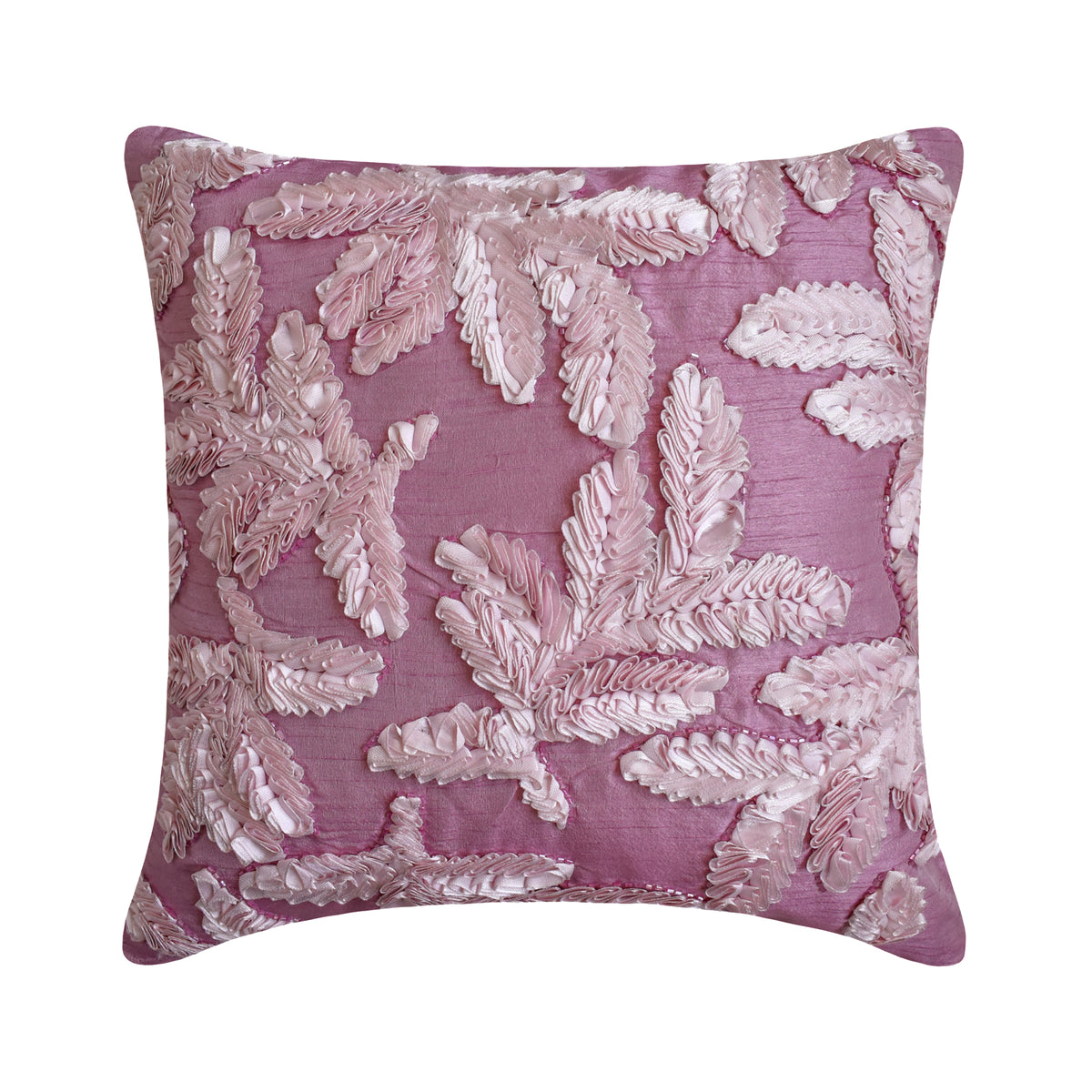 Leafy Pink - Pink Art Silk Decorative Euro Sham