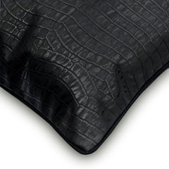 Paved Black - Black Faux Leather Throw Pillow Cover