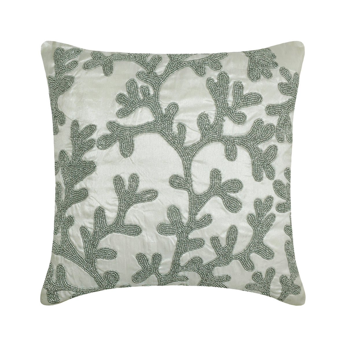 Silver Coral - Silver & White Art Silk Decorative Euro Sham