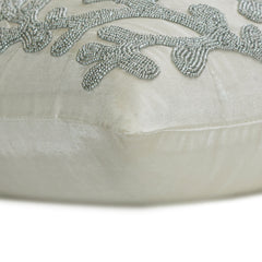 Silver Coral - Silver & White Art Silk Decorative Euro Sham