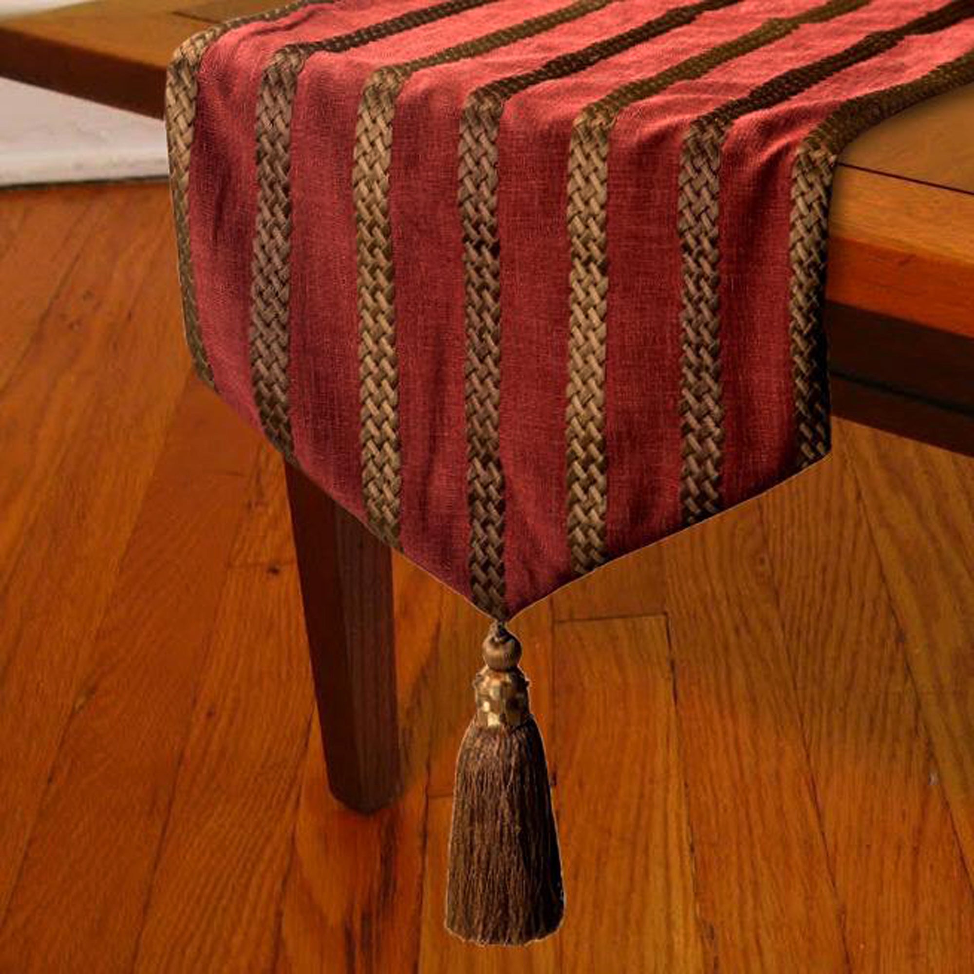 Rust Fancy Table Runner Rust & Red Linen Decorative Table Runners, Sumac Stripe – The HomeCentric
