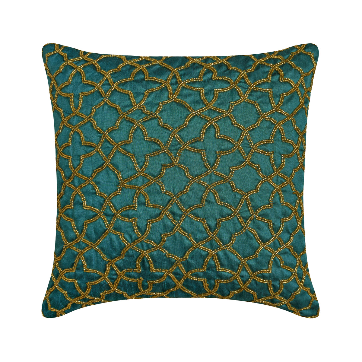 Teal Geometry - Teal Blue Art Silk Decorative Euro Sham