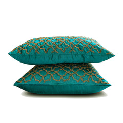 Teal Geometry - Teal Blue Art Silk Decorative Euro Sham