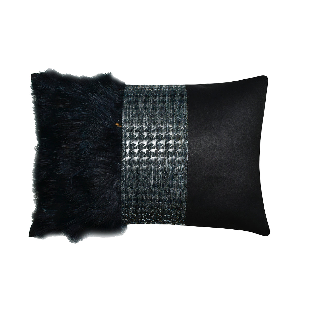 Wicked Black - Black Faux Leather & Suede Halloween Lumbar Pillow Cover