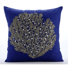 Along The Shore - Royal Blue Cotton Linen Decorative Euro Sham