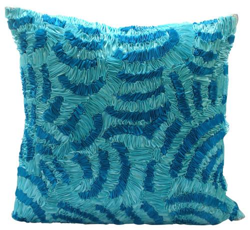 Aqua Ripples Blue Silk Decorative Euro Sham