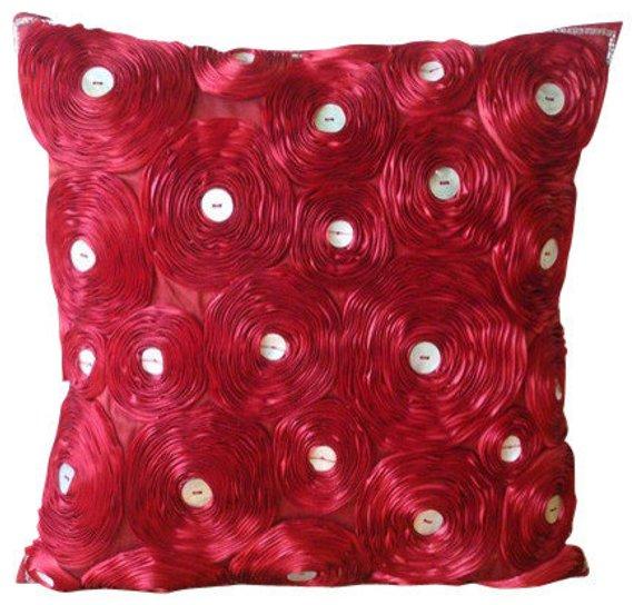 Bed Of Roses - Red Art Silk Throw Pillow Cover