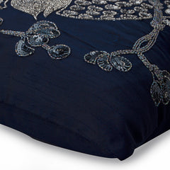 Birdy Flight - Navy Blue Art Silk Throw Pillow Cover