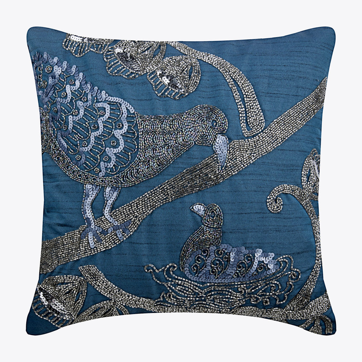 Birdy Love Blue Silk Decorative Euro Sham