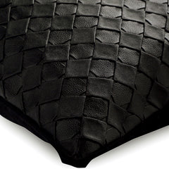 Black Leather Weave - Black Faux Leather Halloween Throw Pillow Cover