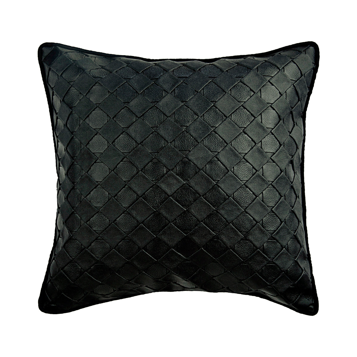 Black Leather Weave Pillow Cover