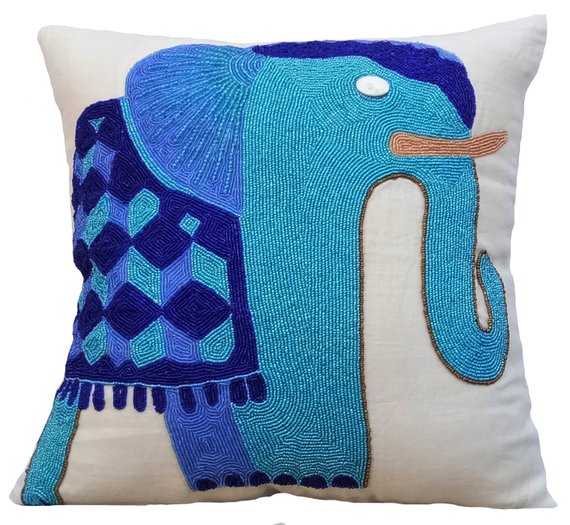 Blue Elephant Pillow Cover
