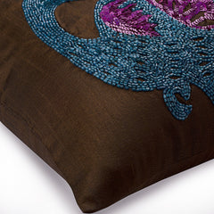 Blue Peacock - Brown Art Silk Decorative Euro Sham