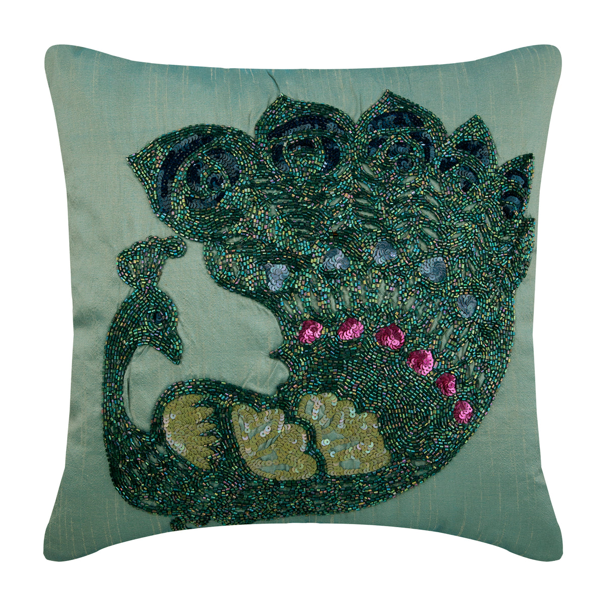 Peacock Glam Blue Throw Pillow Cover