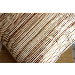 Brown Stripes - Beige Velvet Throw Pillow Cover