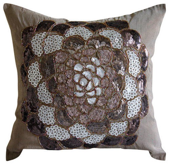 Brown Wildflower Silk Throw Pillow Cover