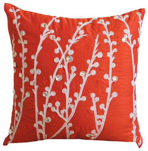 Coral Orange Willow Pillow Cover