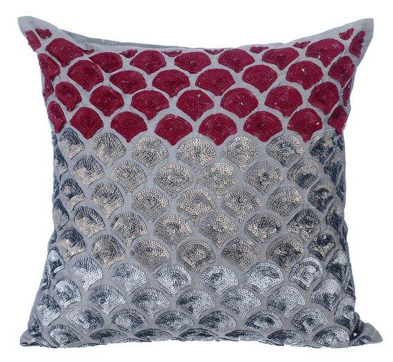 Cranberry Space - Gray Art Silk Decorative Euro Sham