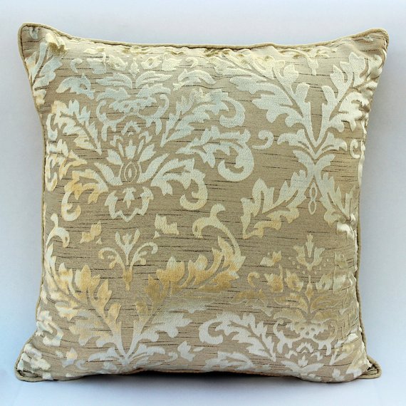 Damask Glitterati - Silver Linen Throw Pillow Cover