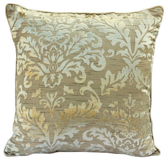 Damask Glitterati - Silver Linen Throw Pillow Cover