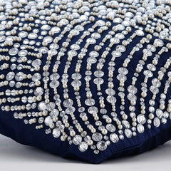 Crystals N Pearls Jam - Navy Blue Taffeta Decorative Euro Sham