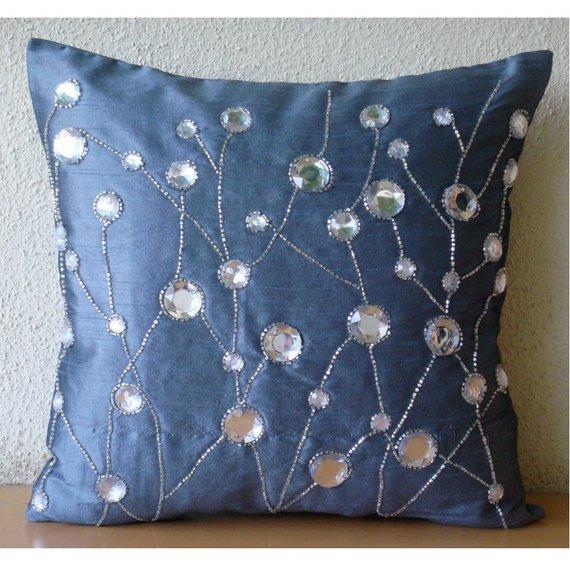 Dew Drop Diamond Blue Silk Decorative Euro Sham