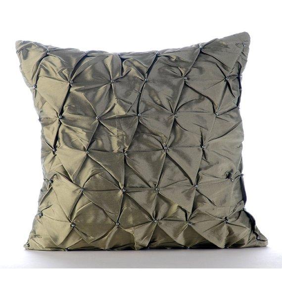 Earthy Texture - Green Taffeta Decorative Euro Sham