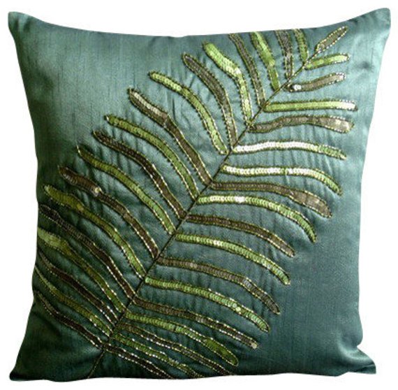 Floating Leaf Green Throw Pillow Cover