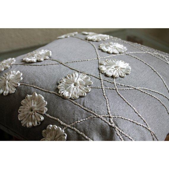 Floral Whispers Gray Decorative Euro Sham