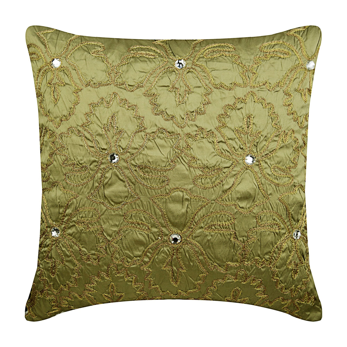 Flower Jewel - Earthy Green Silk Decorative Euro Sham