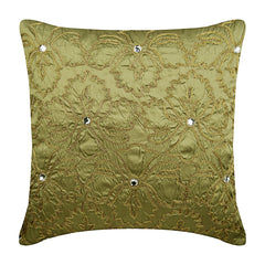 Flower Jewel - Earthy Green Silk Decorative Euro Sham